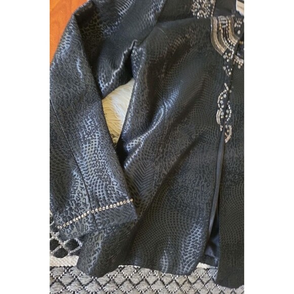 Chicos 1 Women’s Evening Jacket Open Black Velvet Flocked Rhinestone Beaded L/XL - Picture 3 of 8